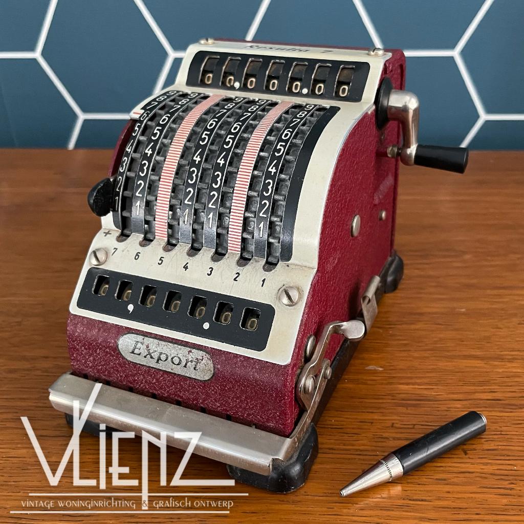 Vintage Resulta 7 Export mechanische rekenmachine calculator, Ophalen, Huis en Inrichting