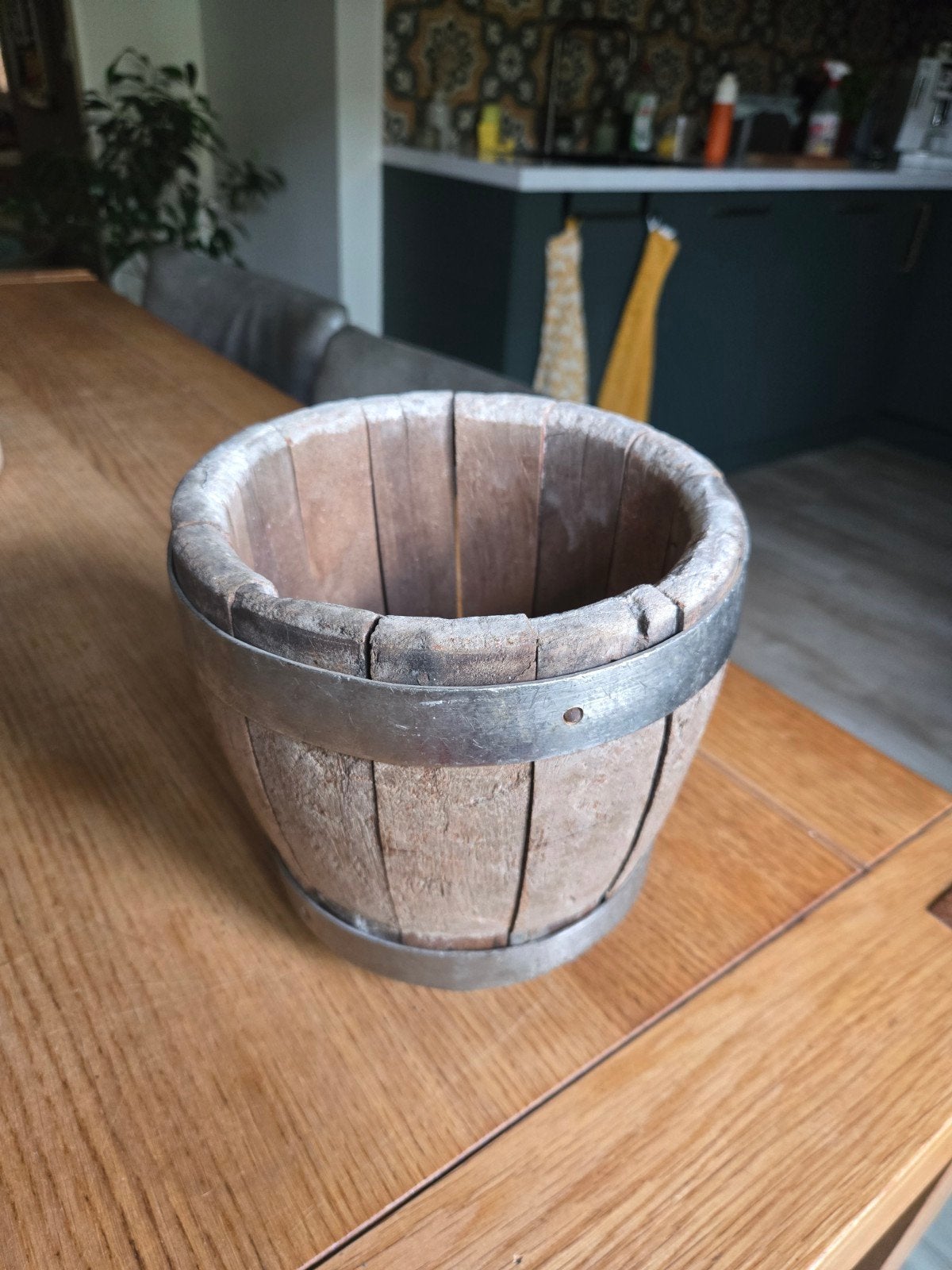 Antieke houten kaasmal metalen banden, Ophalen of Verzenden