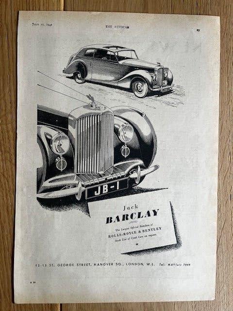 Bentley originele advertentie 1947, Ophalen of Verzenden, Gelezen, Overige merken