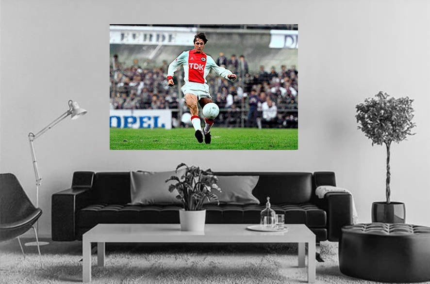 Org kleuren acrylfoto 50x75cm Johan Cruijff actie Ajax 1983, Verzenden, Nieuw, Ajax, Poster, Plaatje of Sticker