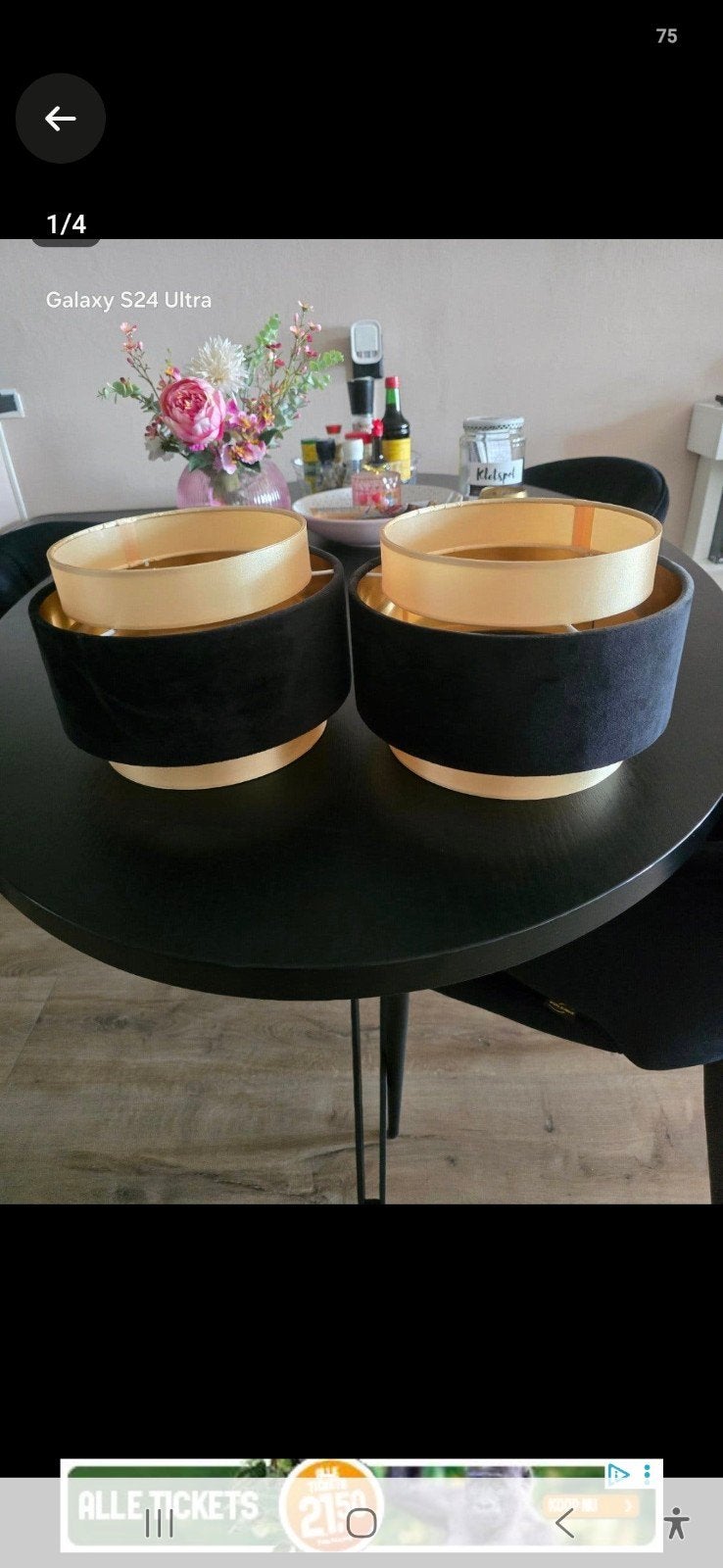 3 lampenkappen zwart/goud, Huis en Inrichting, Lampen | Lampenkappen, Ophalen, Zo goed als nieuw