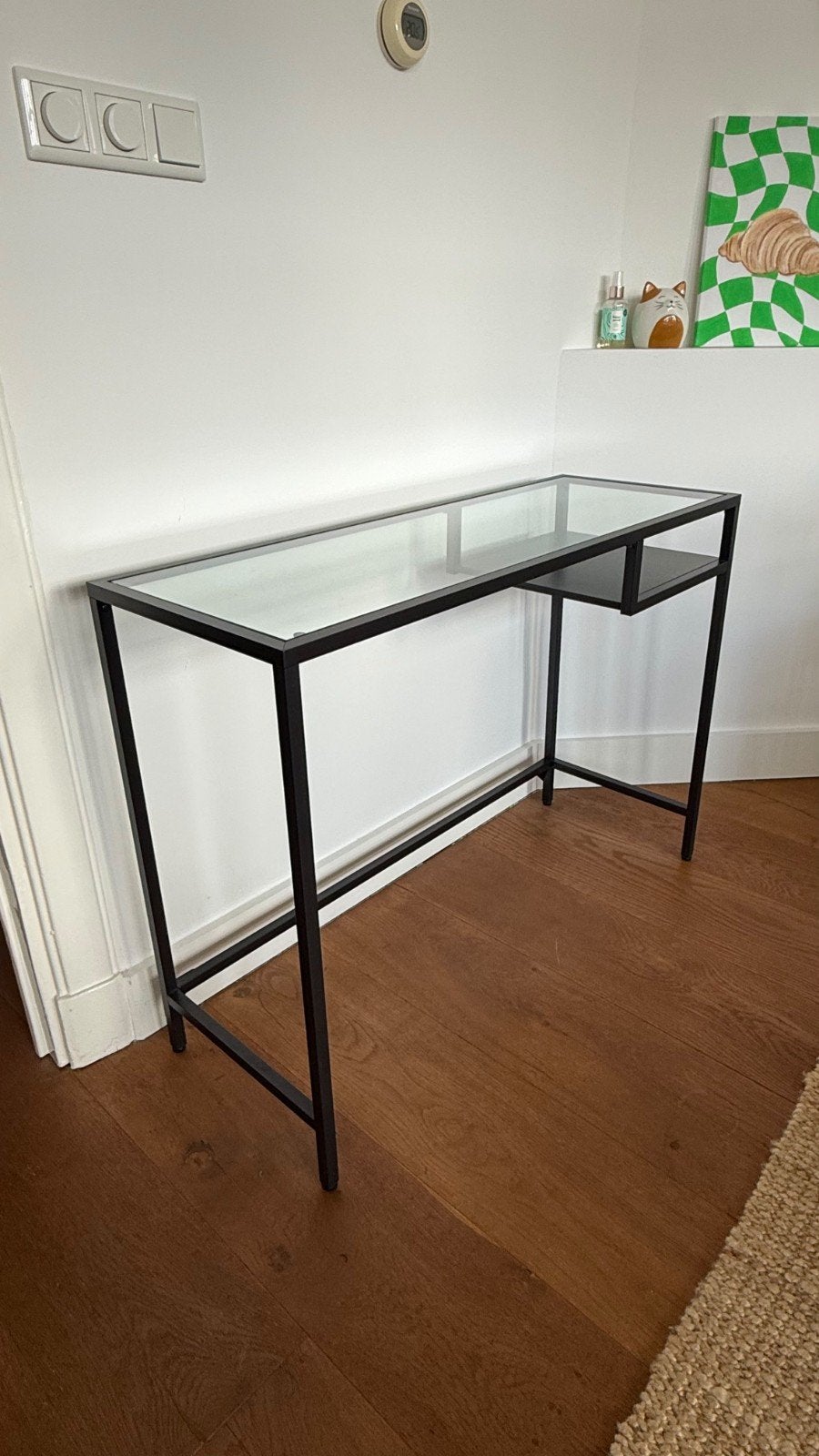 Smal glazen en metalen bureau - 100x36x74 cm, Huis en Inrichting, Ophalen, Zo goed als nieuw, Glas