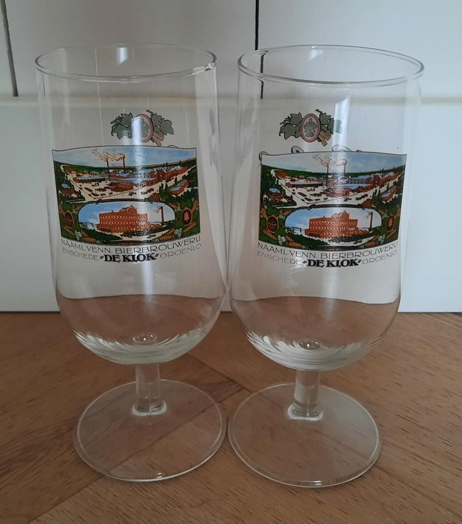 2 Zeldzame Grolsch De Klok Bierglazen, Antiek en Kunst, Antiek | Glas en Kristal, Ophalen