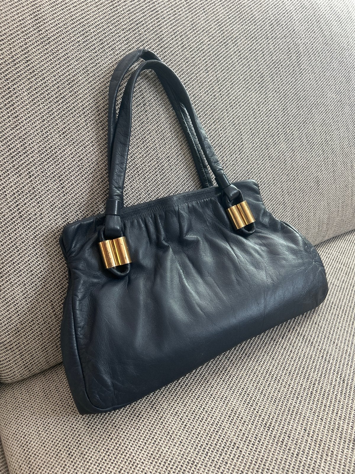 Super mooie Vintage Jane Shilton Leren Handtas, Ophalen of Verzenden, Zo goed als nieuw, Blauw, Handtas