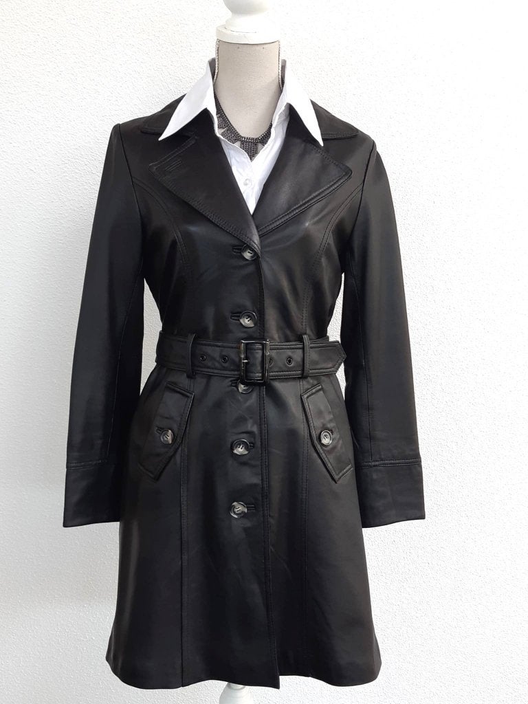 Chique leren lange jas van heel zacht echt nappaleer, Kleding | Dames, Ophalen of Verzenden, Nieuw, Maat 36 (S), Zwart