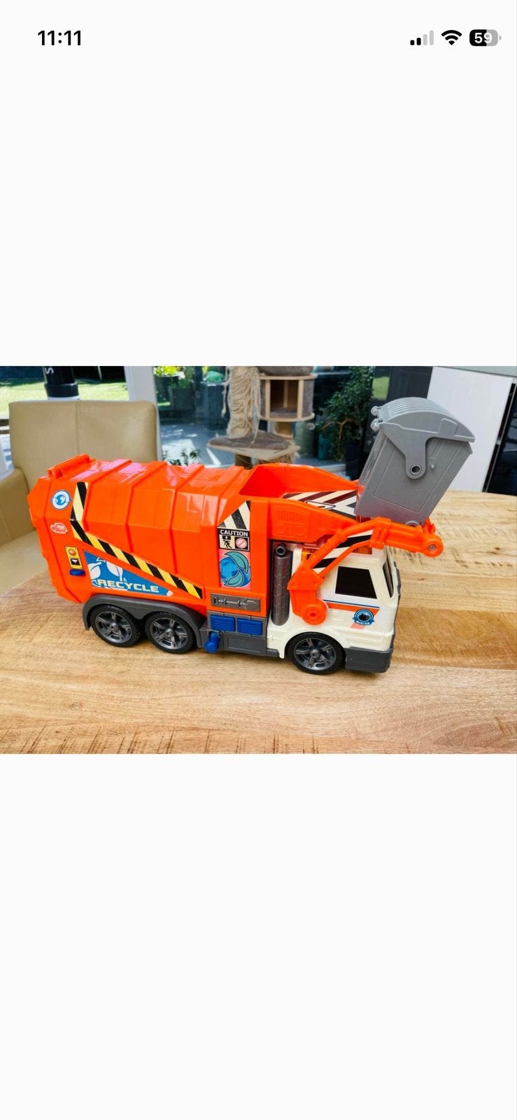 Speelgoed vuilniswagen met container, Ophalen, Gebruikt