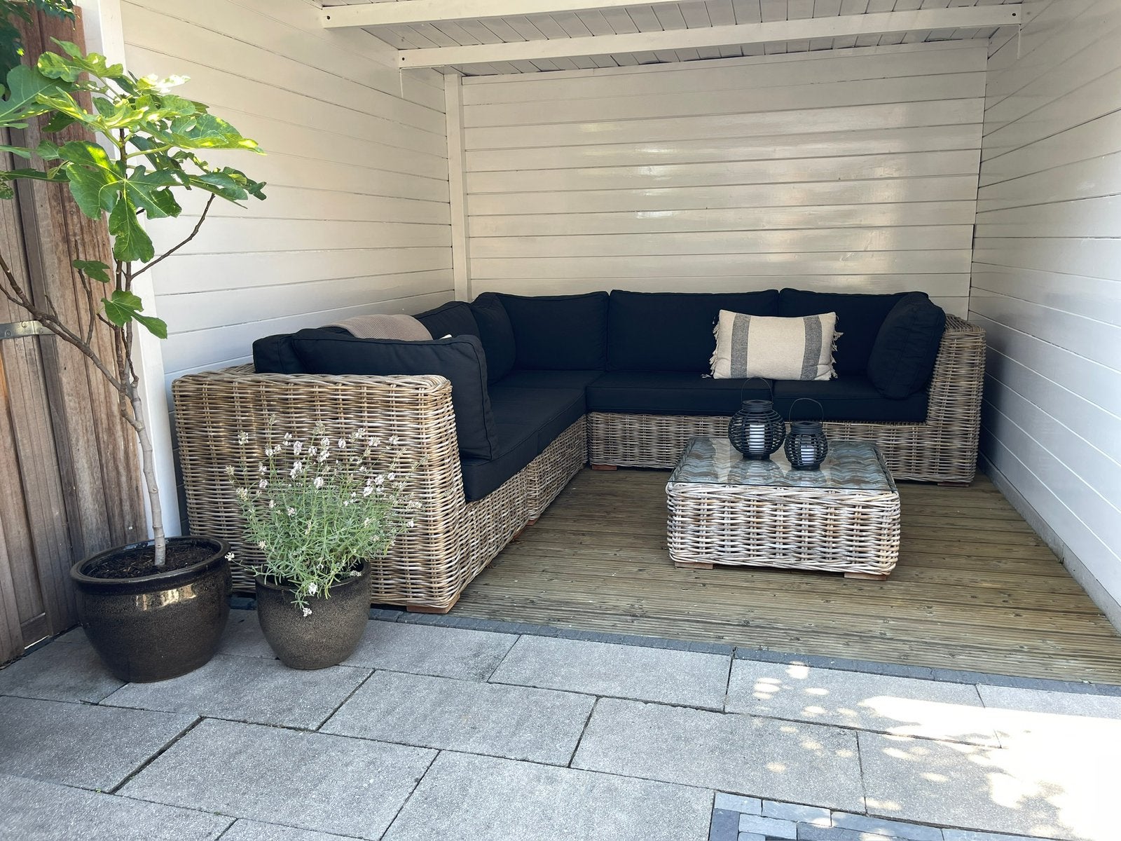 AVH-Collectie Nissah modulaire hoek loungeset naturel rotan, Ophalen of Verzenden, Zo goed als nieuw