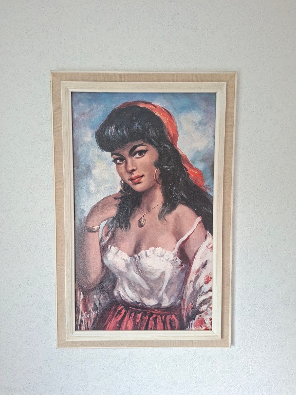 Vintage Schilderij: zigeunermeisje, Ophalen of Verzenden