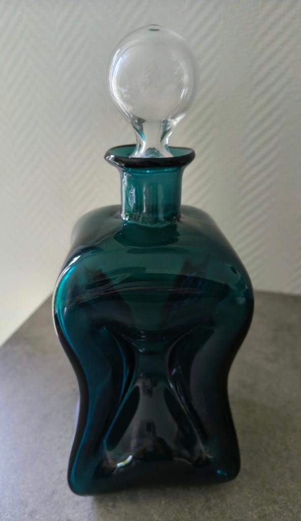 Karaf Kluk Kluk fles antiek in groen, Holmegaard Denemarken, Ophalen of Verzenden