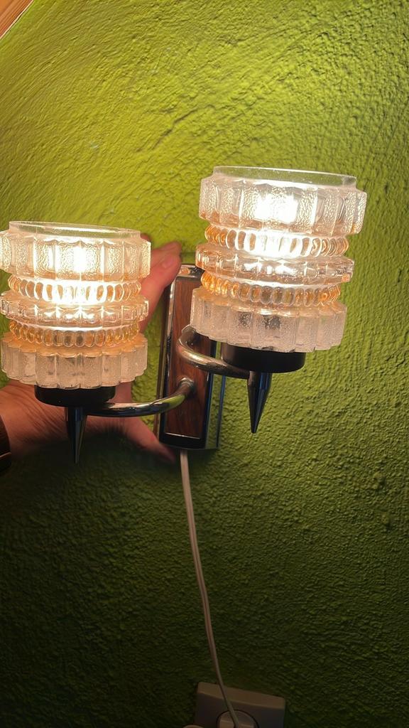 Vintage jaren 60 hanglamp in prima staat glazen kapjes., Ophalen of Verzenden, Gebruikt