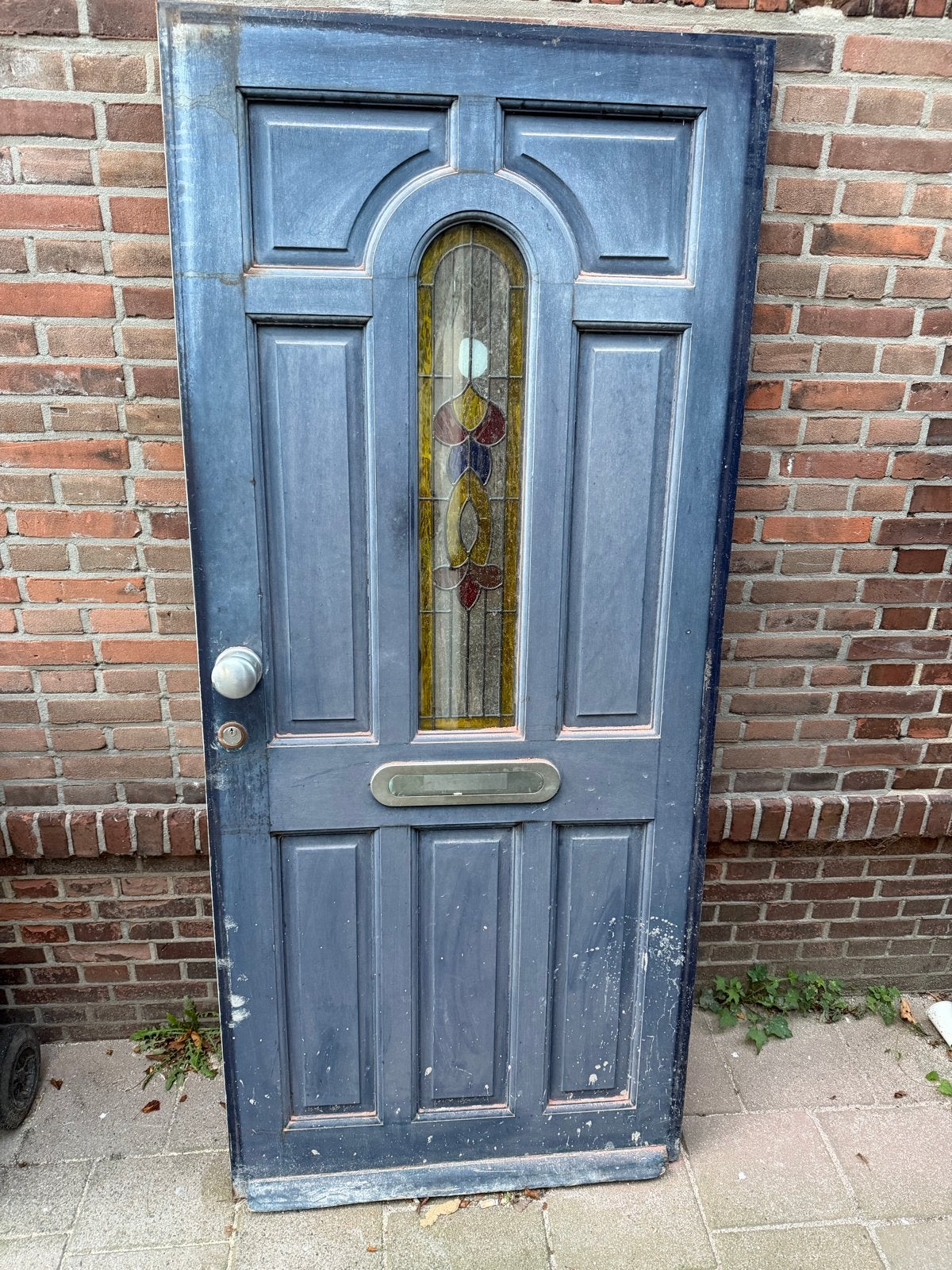 Gebruikte Voordeur met Glas-in-lood - Goed te hergebruiken, Doe-het-zelf en Verbouw, Deuren en Horren, Gebruikt, 80 tot 100 cm