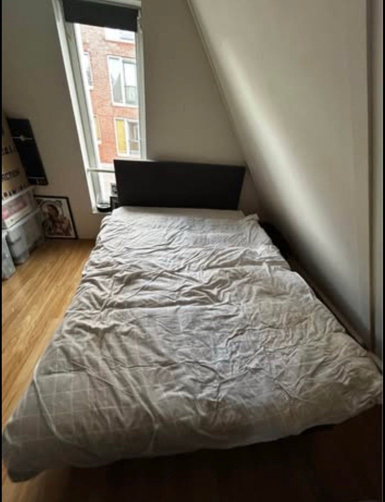 Tweepersoonsbed 140x200 met hoofdbord - Grijs, Huis en Inrichting, Ophalen, Gebruikt, Tweepersoons, 140 cm