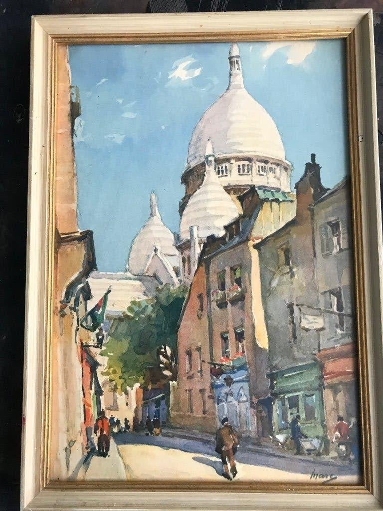aquarel stadsgezicht marc, Antiek en Kunst, Impressionistisch, Ophalen of Verzenden, Aquarel, Origineel werk