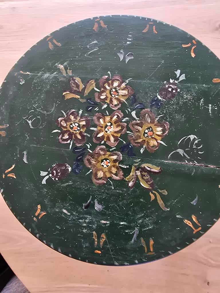 Vintage Groen Houten Krukje met Handgeschilderde Bloemen, Verzenden