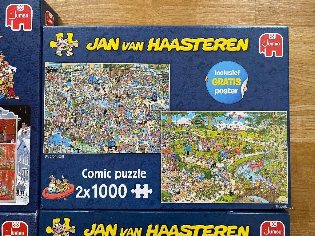 1x Jan van Haasteren (2x1000) en 1x Wasgij (2x1000), Ophalen of Verzenden, 500 t/m 1500 stukjes, Gebruikt, Legpuzzel