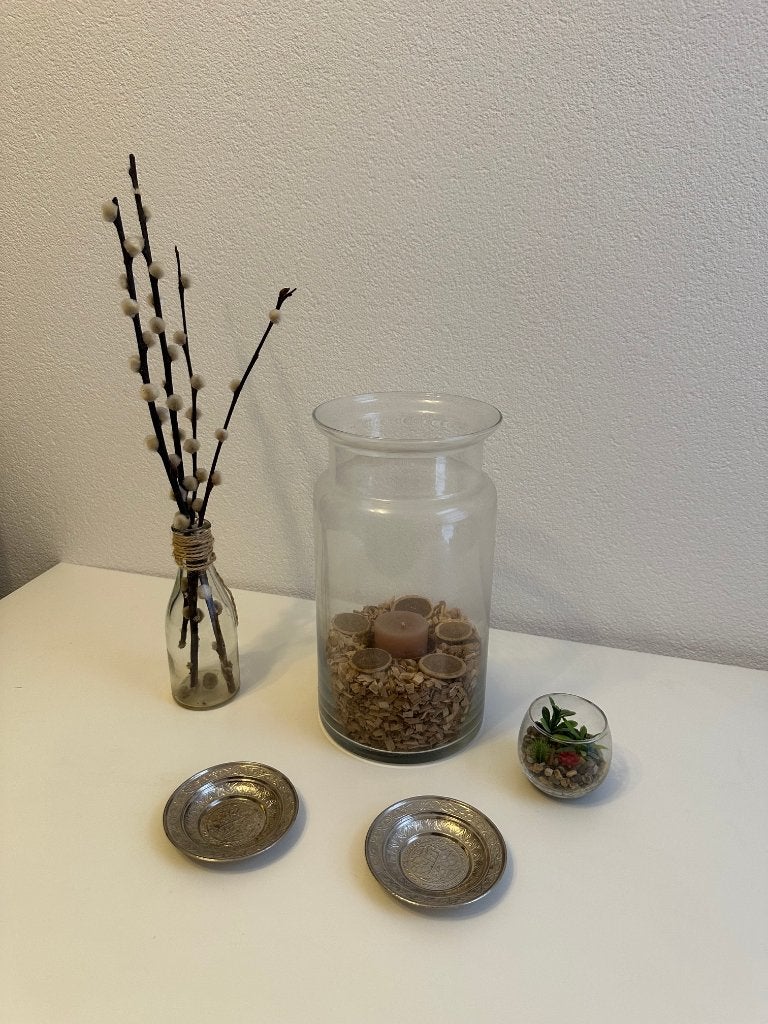 Complete woondecoratie set – 5 stuks met glazen vazen, Ophalen, Zo goed als nieuw, Overige kleuren, Glas