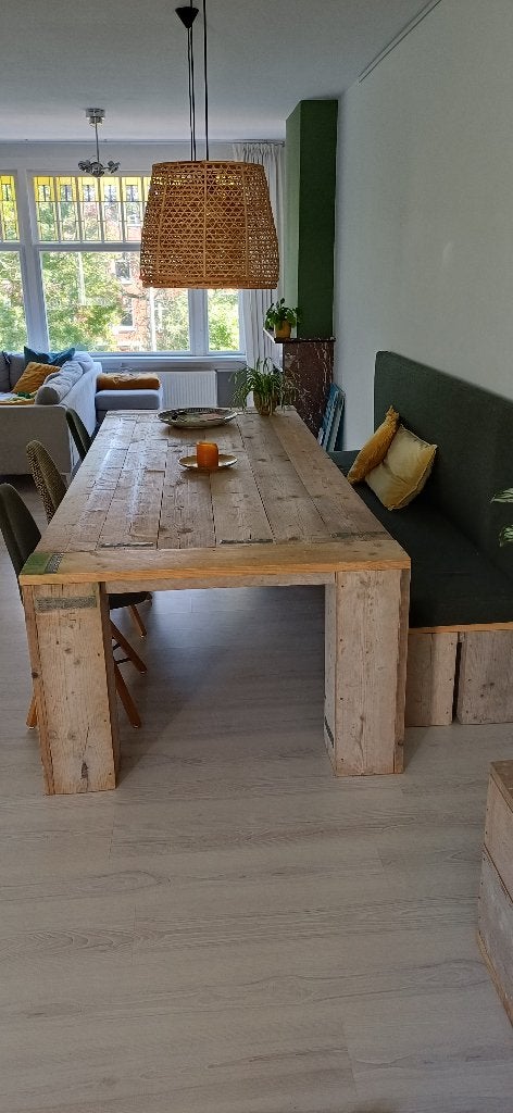 tafel van steigerhout (inclusief inschuifbank), Ophalen, Overige materialen, Gebruikt, 200 cm of meer