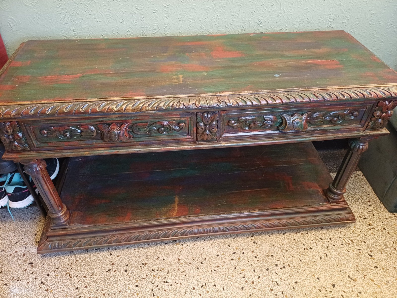 Gepimpte sidetable met gebruikerssporen, Ophalen, Gebruikt, 100 tot 150 cm, Overige houtsoorten