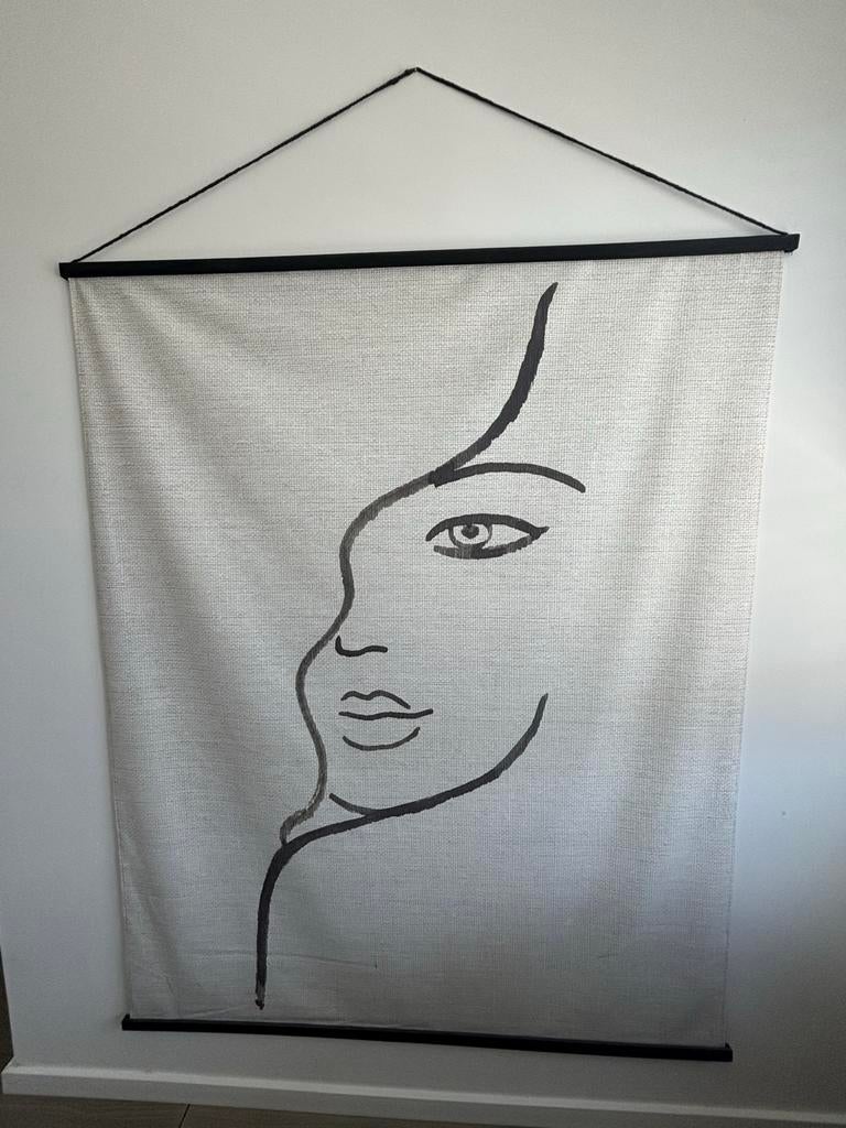 Wandkleed met abstract gezicht - 140x170cm, Antiek en Kunst, Kunst | Overige Kunst, Ophalen