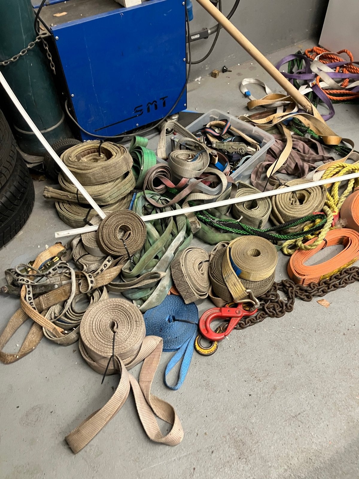 Diverse spanbanden en hijsmateriaal, Doe-het-zelf en Verbouw, Lieren en Takels, Ophalen, Gebruikt