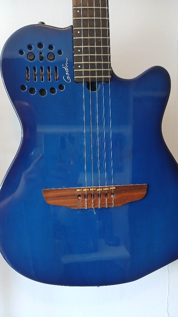 Godin Multiac Nylon Encore L.E. Translucent Blue 2005, Ophalen, Zo goed als nieuw, Klassieke of Spaanse gitaar, Met koffer