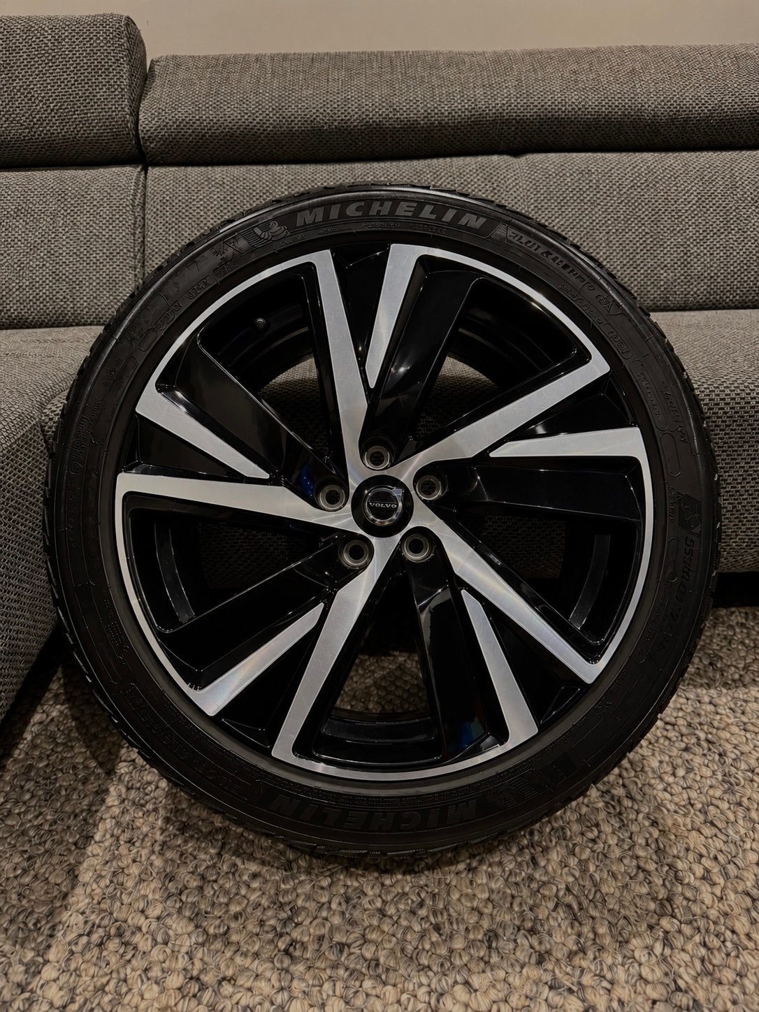 19” Volvo 5-Spaaks Zwart Diamond Cut Winterset V90, 19 inch, Gebruikt, 255 mm, Banden en Velgen