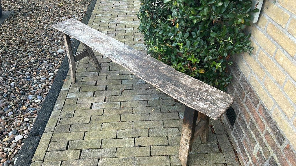 Vintage houten bankje - Rustiek en decoratief, Ophalen, Hout, Bruin, Gebruikt