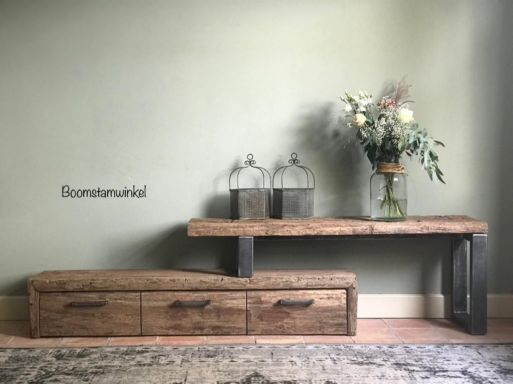 Tv meubel hout | houten tv meubel | tv meubel oud hou, Eikenhout, 150 tot 200 cm, Nieuw, Ophalen of Verzenden