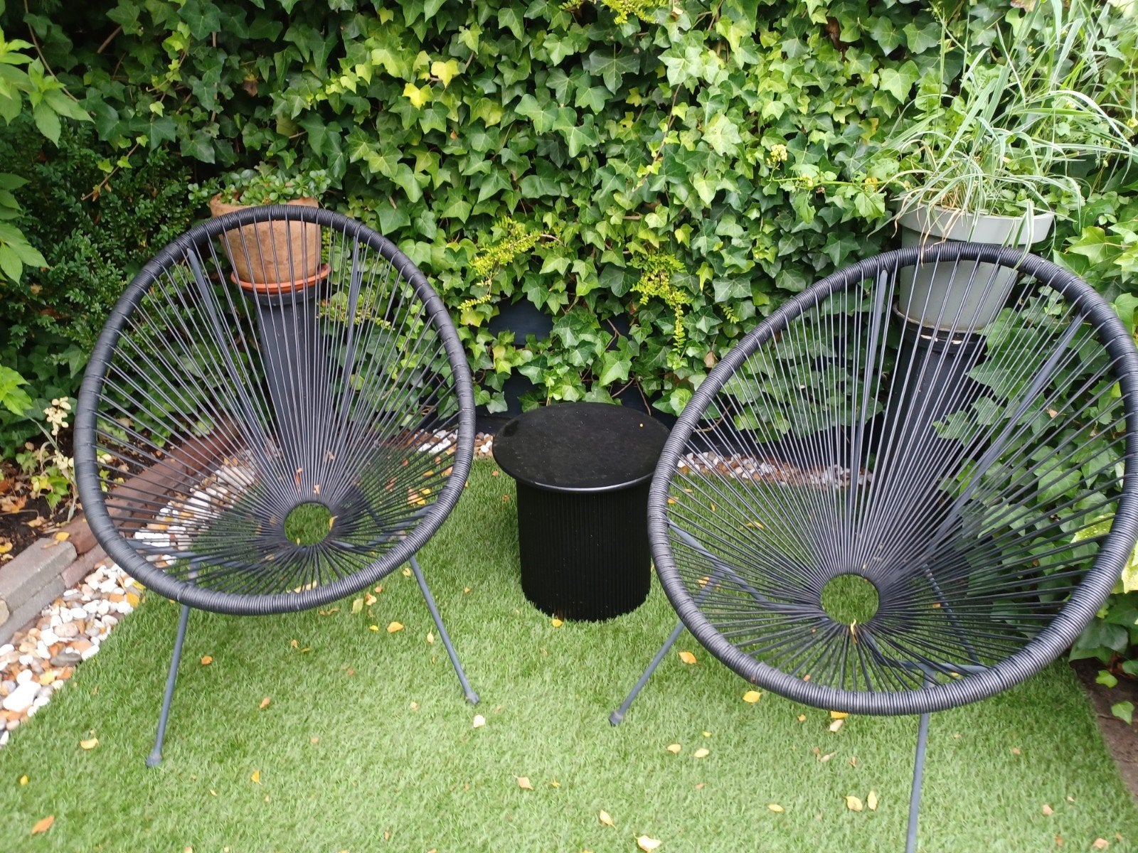 2x Zwarte Acapulco stoelen / Drraadstoelen, Tuin en Terras, Gebruikt, Bijzettafel, Tuinset, Ophalen