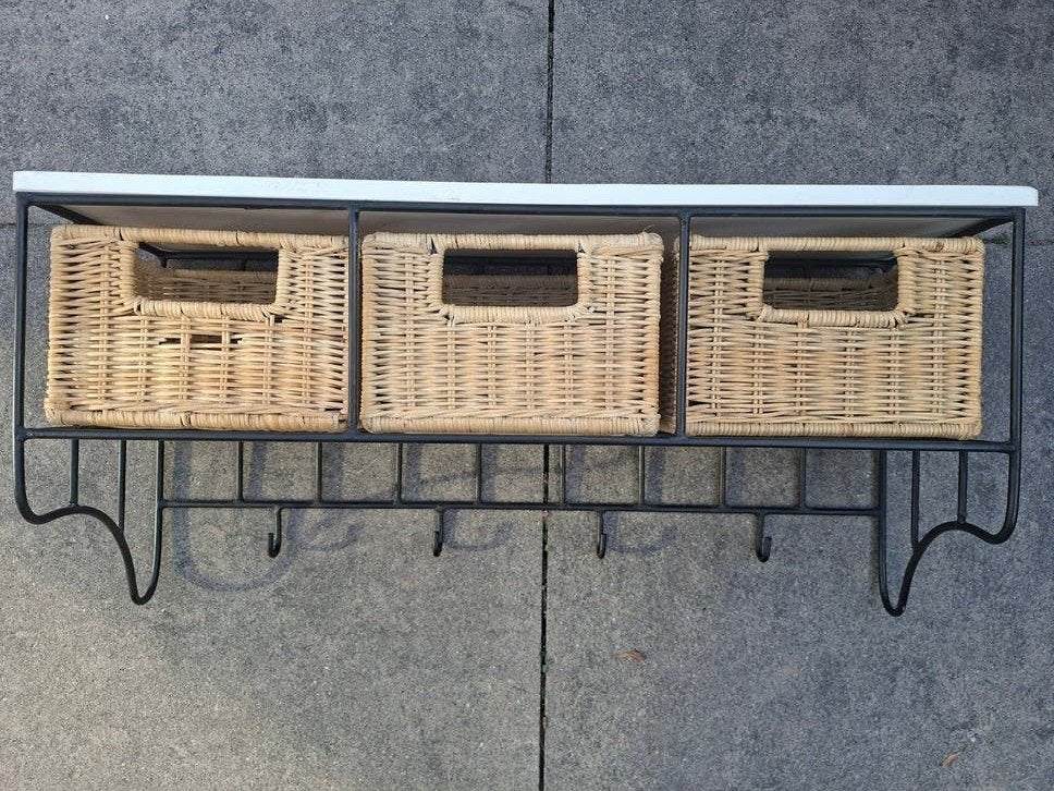 Wandkapstok met rieten manden, Huis en Inrichting, Gebruikt, Minder dan 100 cm, Metaal, Ophalen