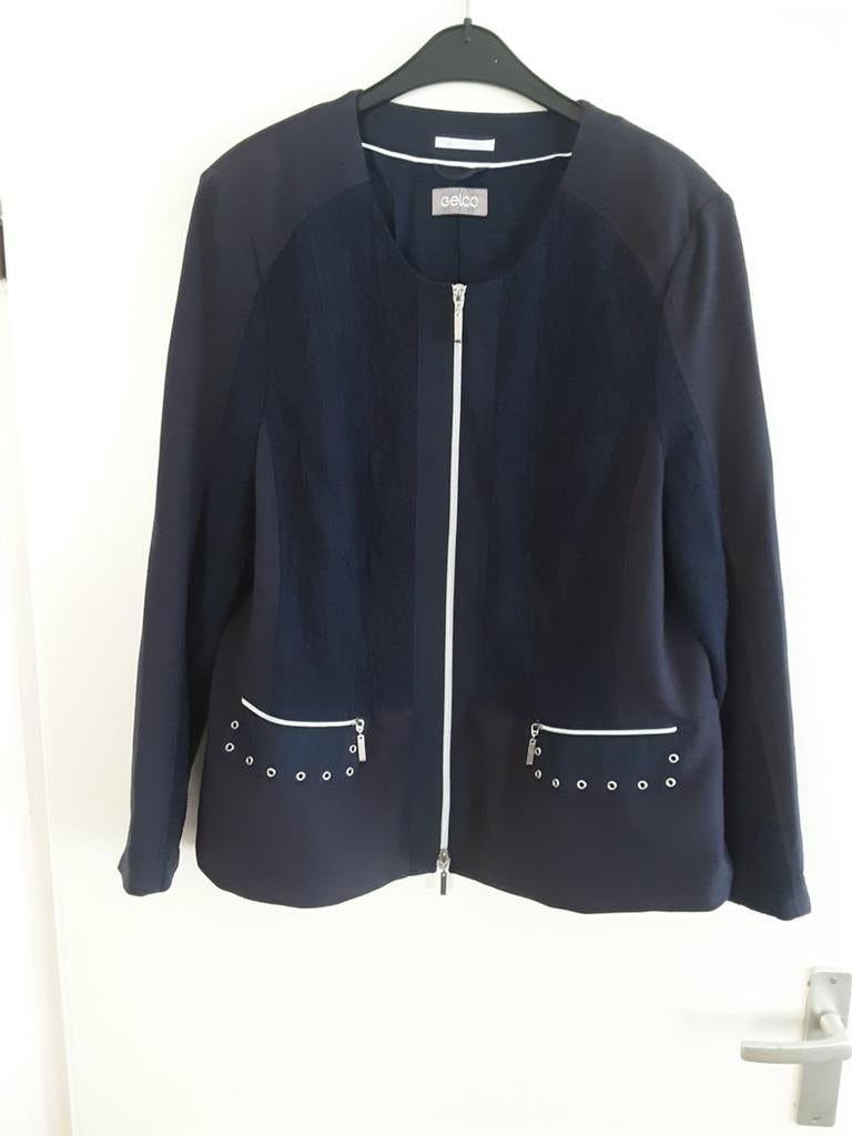 Donkerblauw , soepelvallend jasje merk Gelco maat 46, Blauw, Gelco, Maat 46/48 (XL) of groter, Ophalen of Verzenden