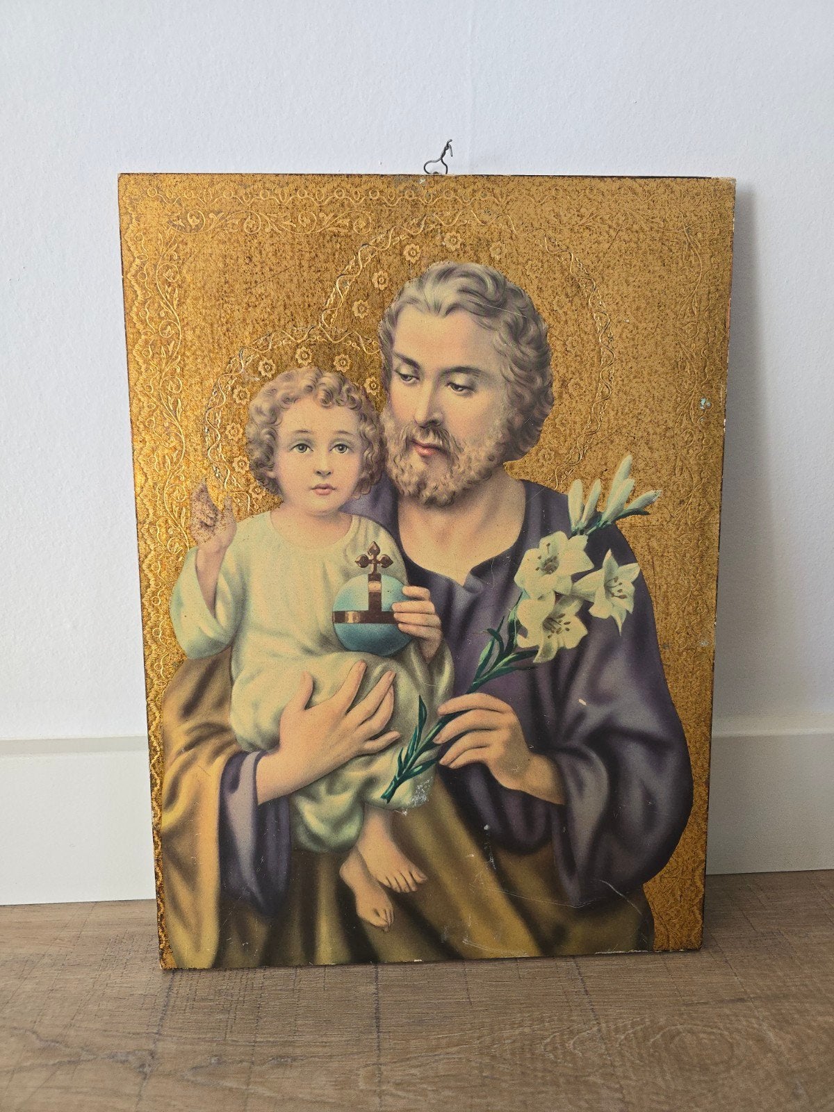 Antieke ets van de heilige Jozef met kindjes Jezus €15, Ophalen of Verzenden, Zo goed als nieuw, Overige typen