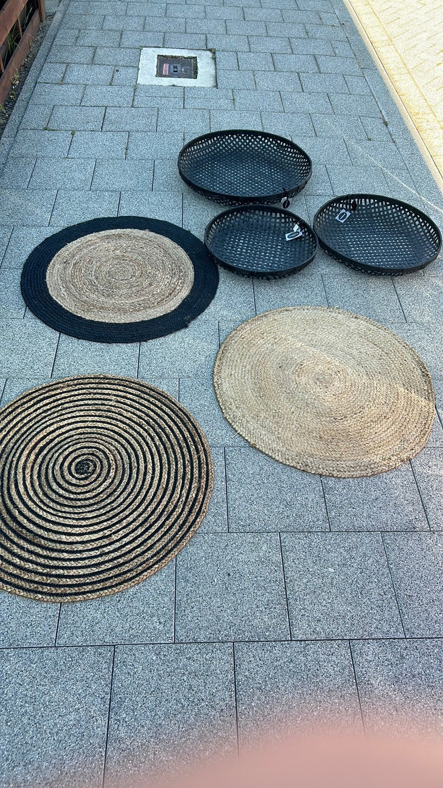 3 leuke manden en 3 vloerkleden Ibiza Bali Bohemian stijl, Ophalen of Verzenden, Zo goed als nieuw, Zwart, Overige typen