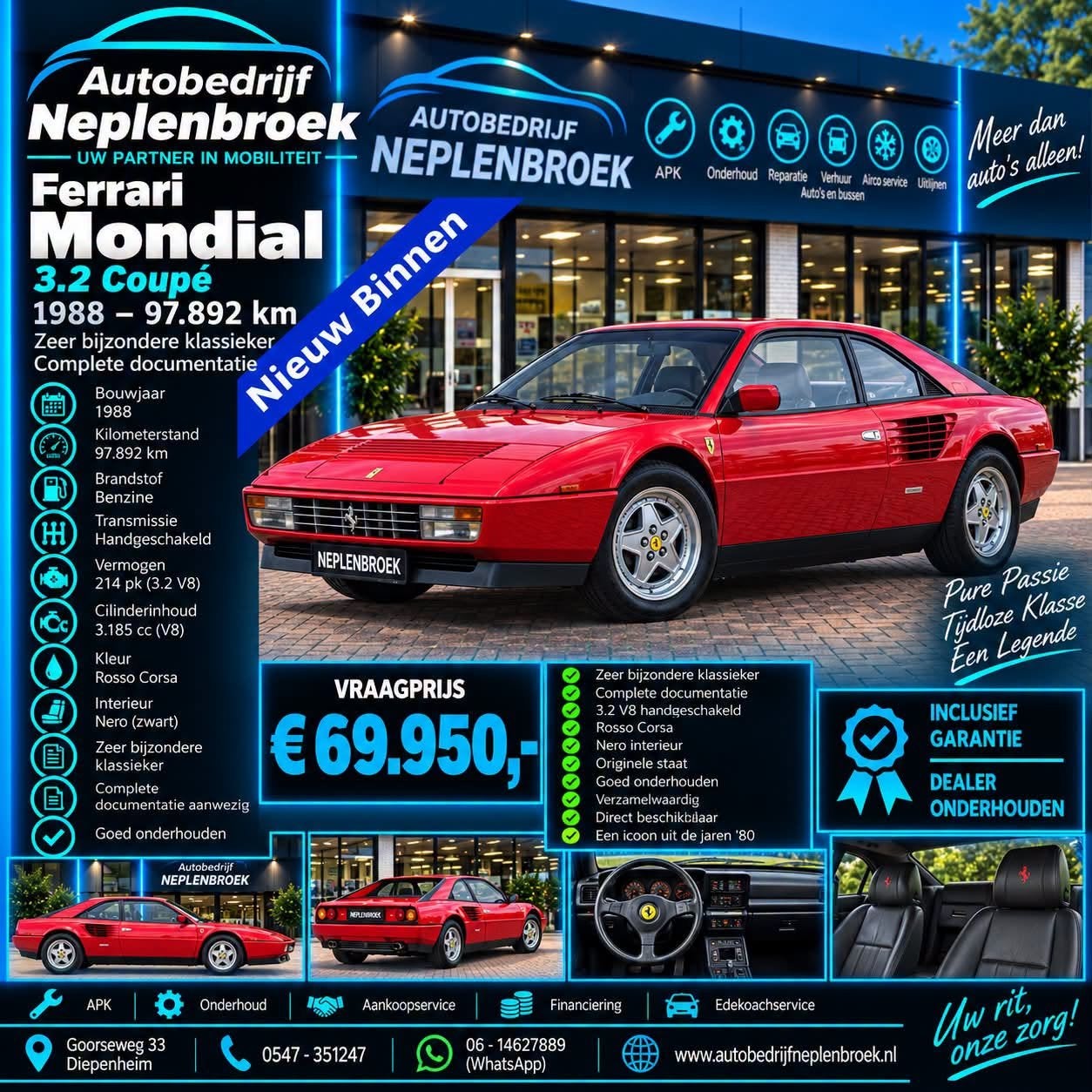 Ferrari Mondial 3.2 Coupé – 1988 – 97.892 km – Zeer b, Auto's, 271 pk, Dealer onderhouden, Achterwielaandrijving, Zwart