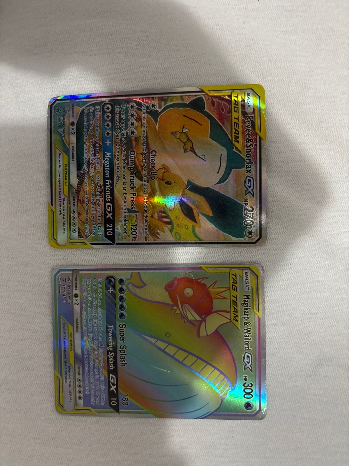 Pokémon GX Tag Team Kaarten: Eevee & Snorlax, Magikarp & Wai, Hobby en Vrije tijd, Verzamelkaartspellen | Pokémon, Ophalen of Verzenden
