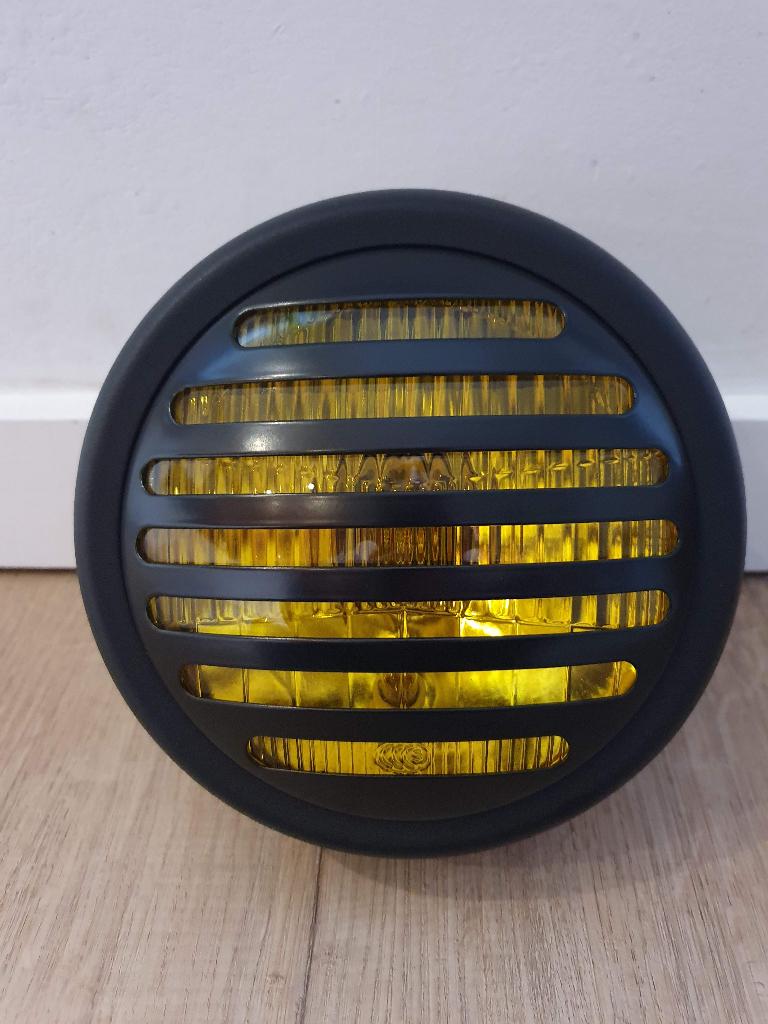 Koplamp zwart caferacer bobber scrambler + rooster geel, Motoren, Ophalen of Verzenden