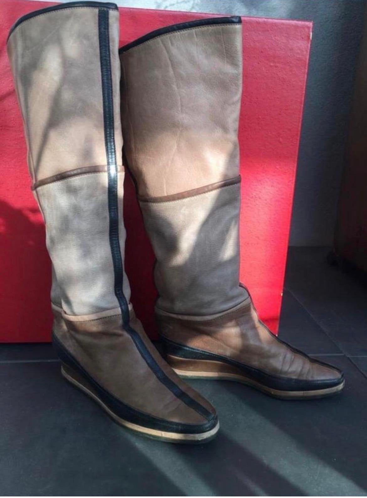 Prachtige vintage Italiaanse leren laarzen het merk Pollini, Ophalen, Zo goed als nieuw, Hoge laarzen