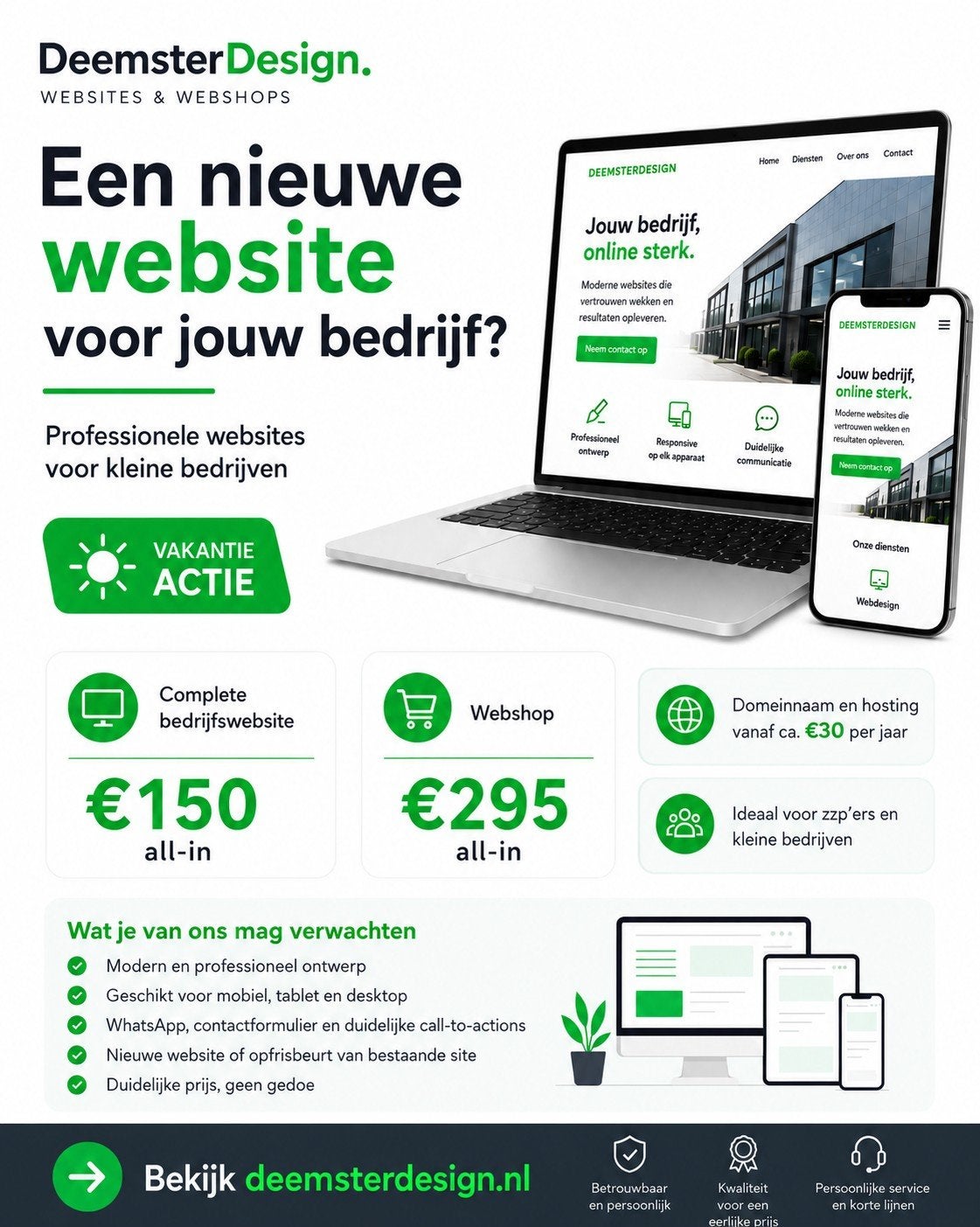 Zomeractie: website laten maken €150 | webshop €395, Website Bouw