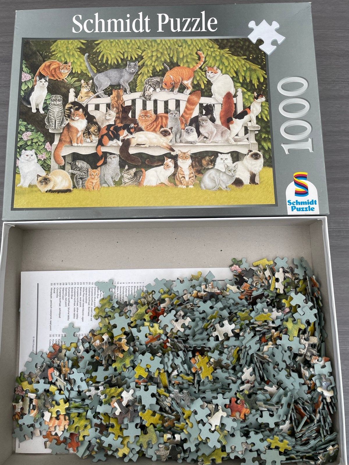 Schmidt Puzzle Katten op de Bank - 1000 stukjes, Ophalen of Verzenden, 500 t/m 1500 stukjes, Gebruikt, Legpuzzel