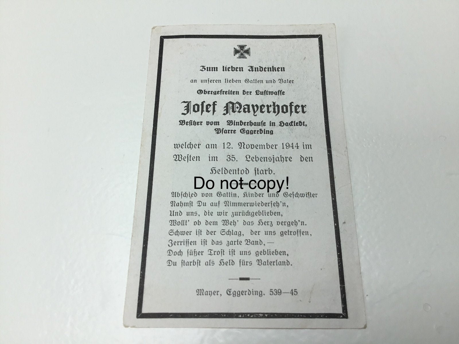 Duits bidprentje KIA Ammerzoden 1944, Ophalen of Verzenden, Duitsland, Foto of Poster