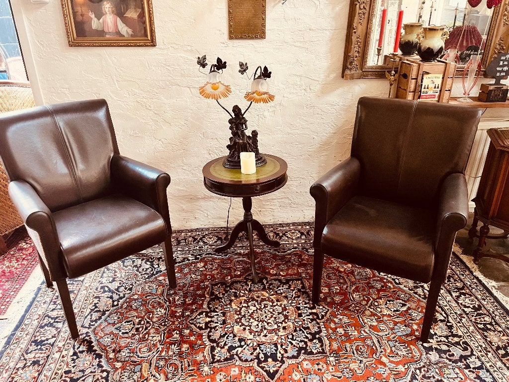 Set van 2 originele Loom fauteuils - Bruin leer, Ophalen, Twee, Bruin, Klassiek, Landelijk, Tijdloos