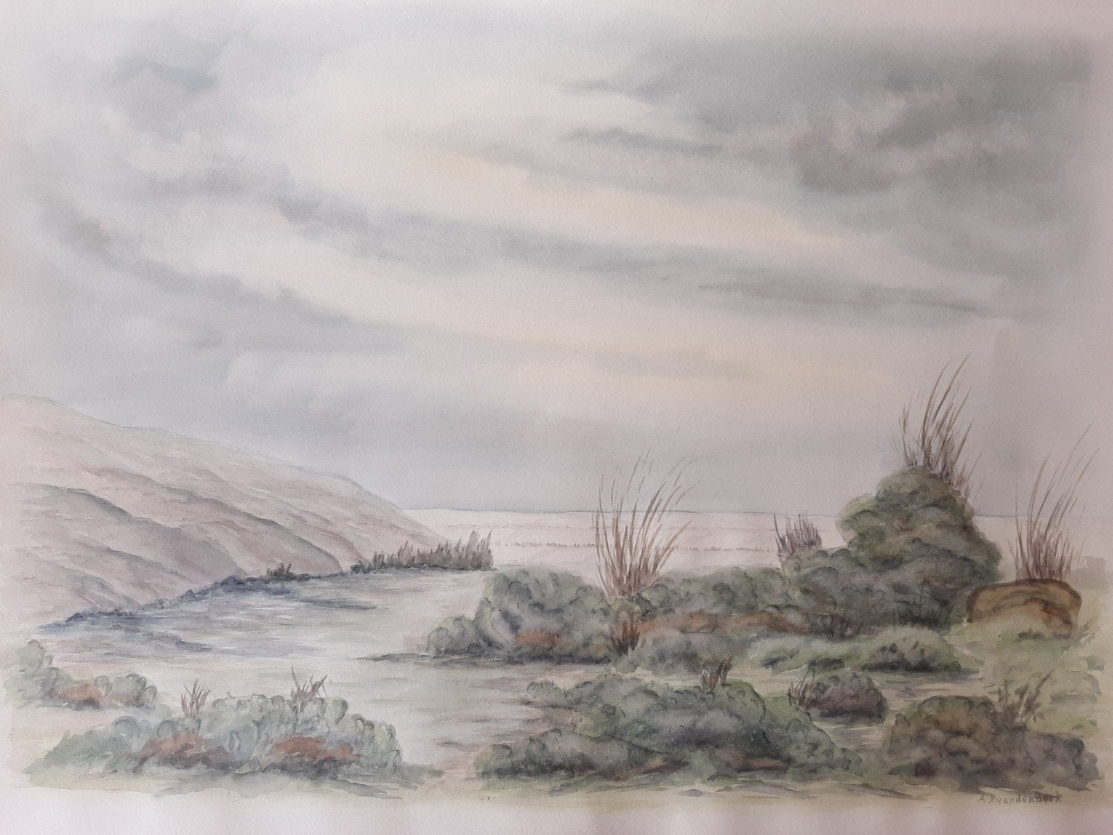 Aquarel lansschapTerschelling bij oosterend, Antiek en Kunst, Kunst | Schilderijen | Klassiek, Ophalen of Verzenden