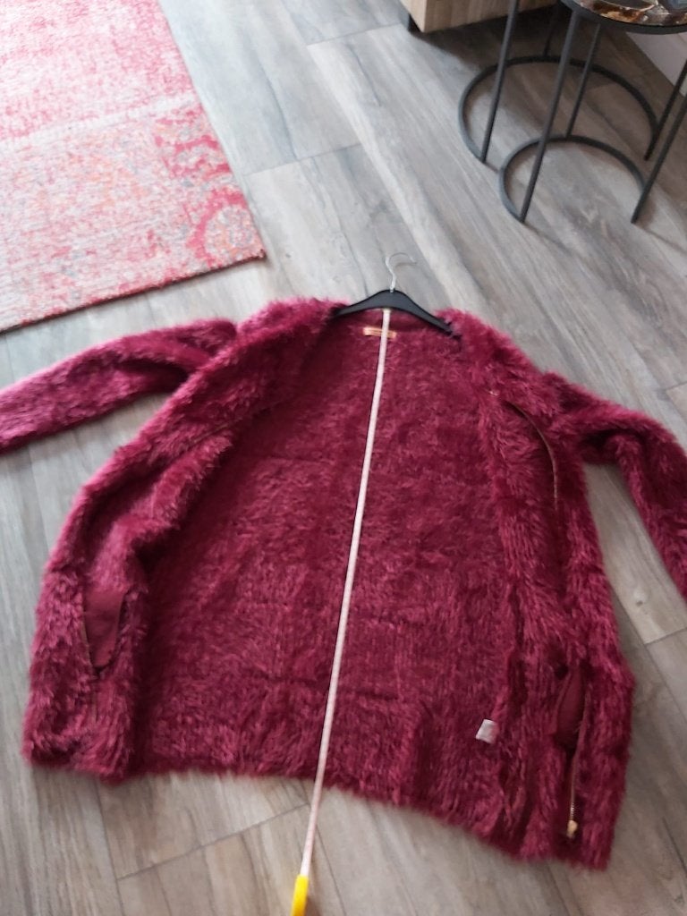 Harige warme vest jasje gouden rits bordeaux 40 42 44 46, Ophalen of Verzenden, Nieuw, Maat 42/44 (L), Rood