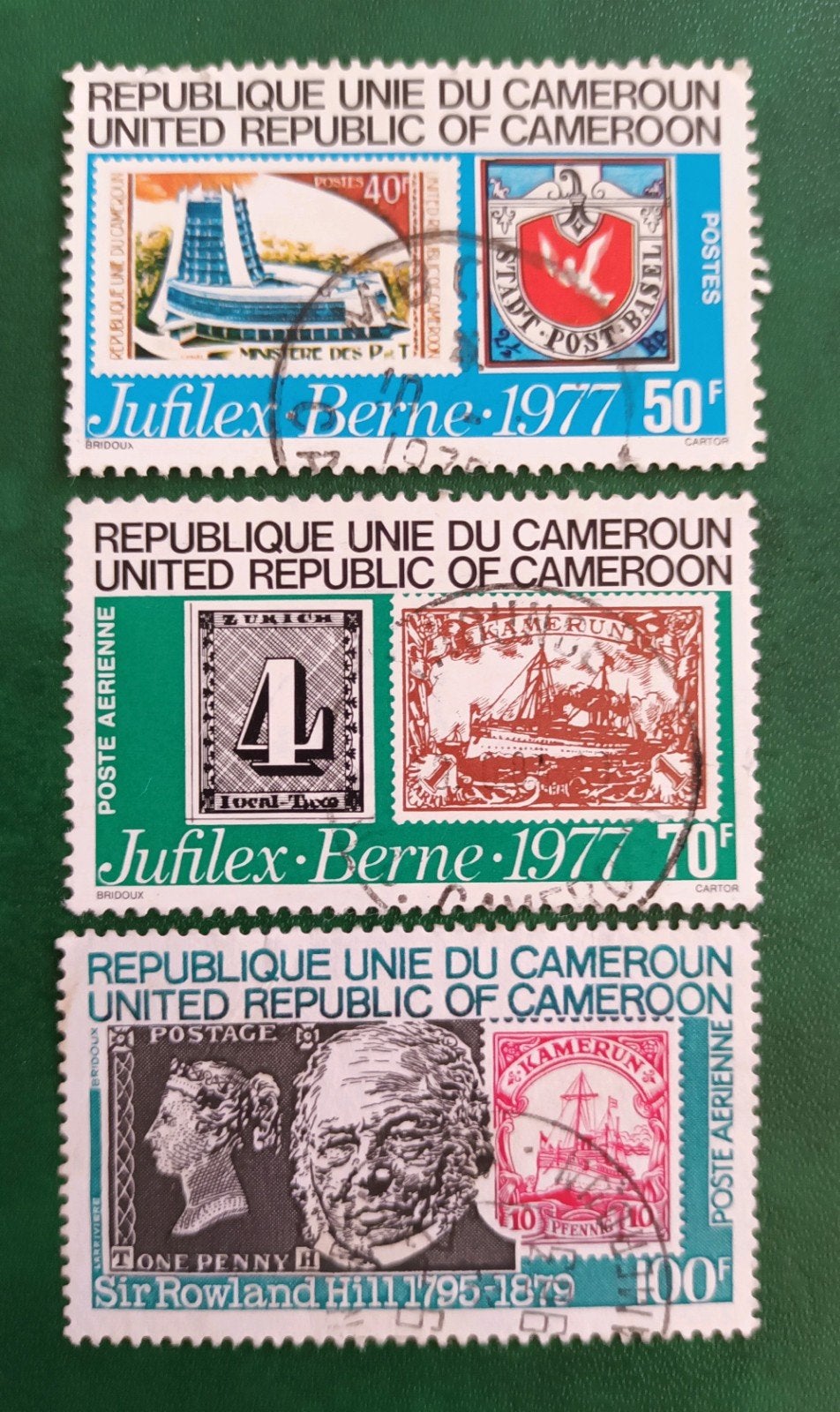 Cameroon 3 pzs stamp on stamp, Verzenden, Overige landen, Gestempeld