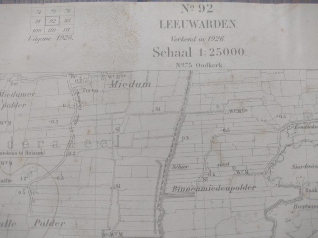 092 / Leeuwarden Kleinegeest Miedum Plattegrond 1928, Antiek en Kunst, Ophalen of Verzenden