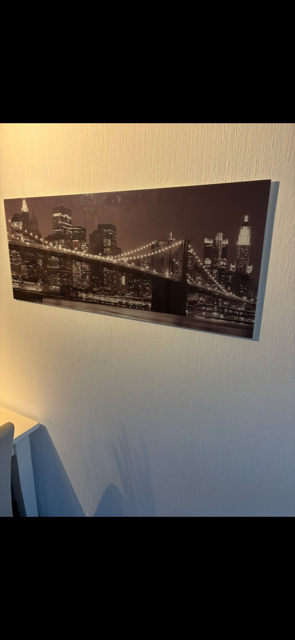 Brooklyn Bridge Glasplaat - Nachtzicht New York Skyline, Huis en Inrichting, Overige typen, Ophalen of Verzenden, Zo goed als nieuw