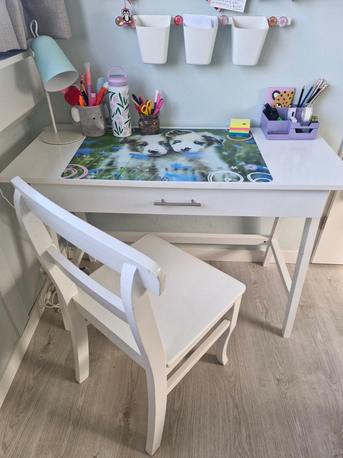 Wit kinderbureau met lade en stoel, Ophalen, Gebruikt, 110 cm, 48 cm