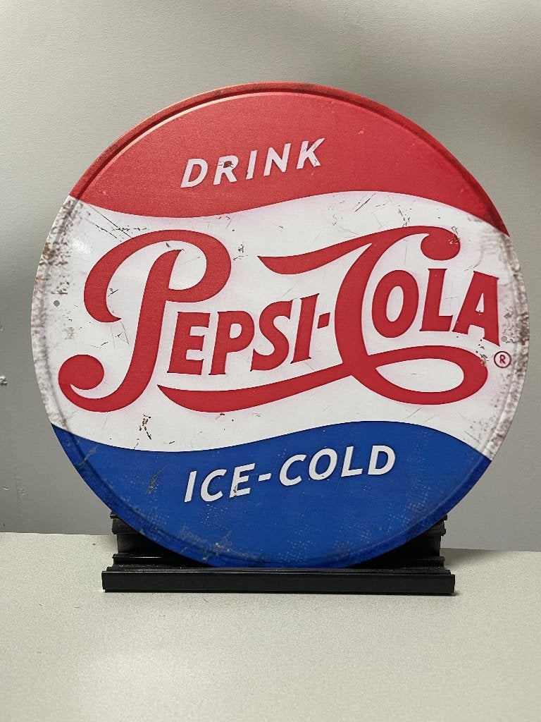 Pepsi Cola metalen reclamebord (30 cm rond), Www.pand50.nl, Reclamebord, Ophalen of Verzenden, Printer 29B Coevorden