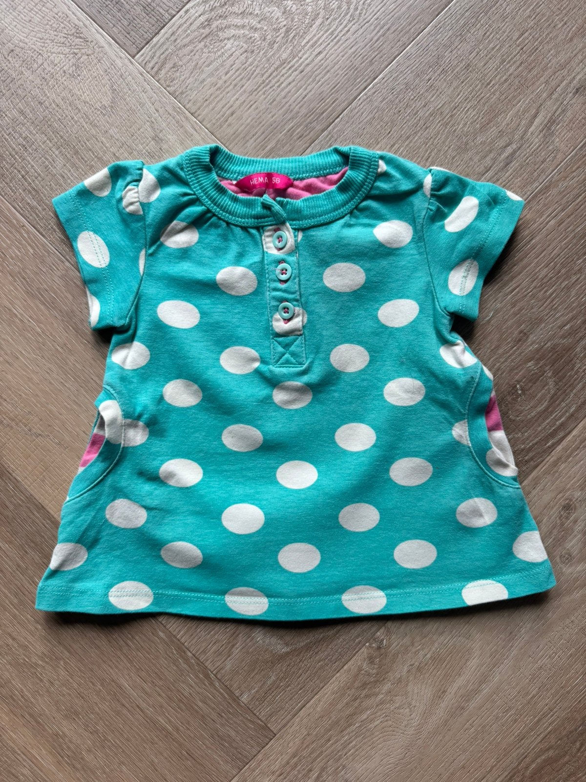 Hema stippen jurk groen/wit maat 56, Ophalen of Verzenden, Zo goed als nieuw, Meisje, Jurkje of Rokje