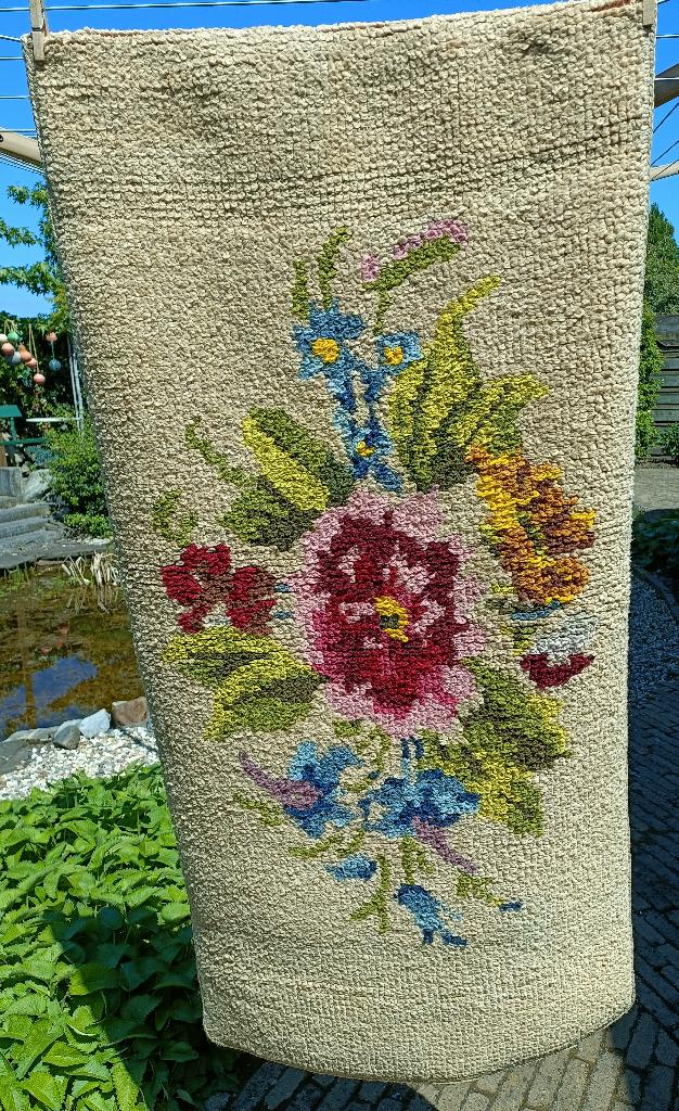 Origineel vintage smyrna loper tafelkleed bloemen 125 x 60, Huis en Inrichting, Stoffering | Tapijten en Kleden, Gebruikt, 100 tot 150 cm